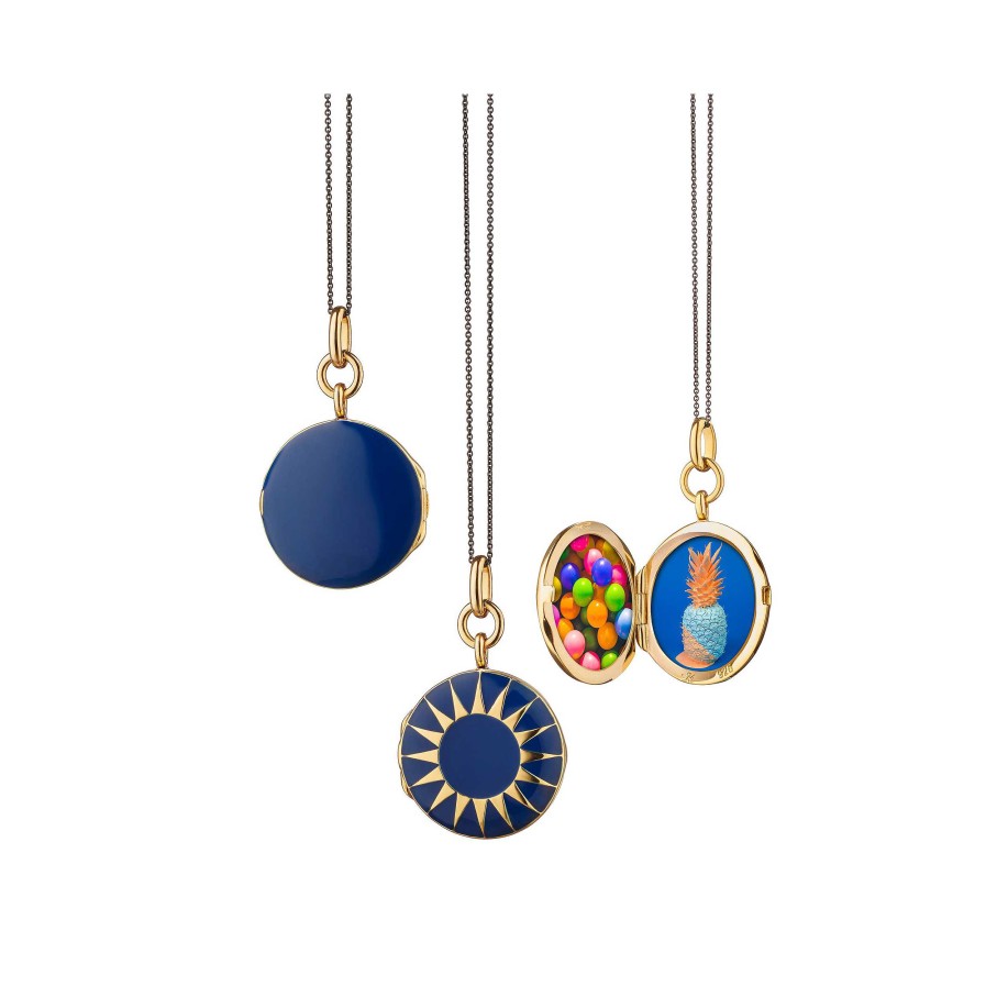 Lockets Monica Rich | Monica Rich Kosann Round Blue Enamel Locket