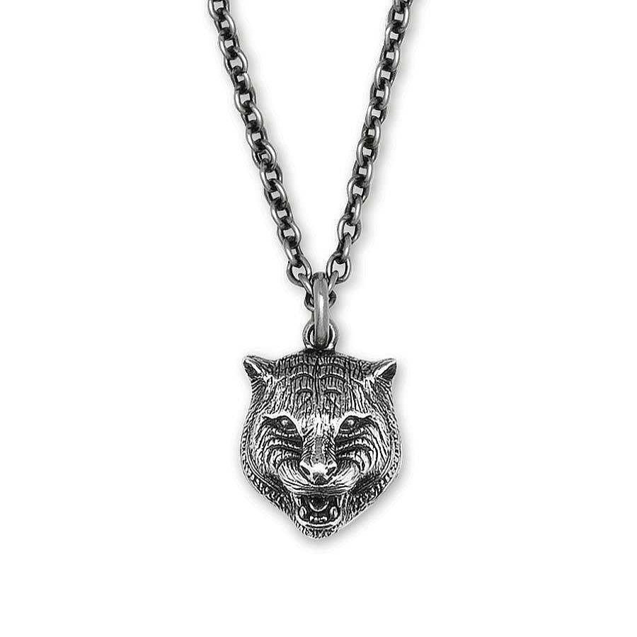 Necklaces & Pendants Gucci | Gucci Garden Feline Head Aged Silver Necklace