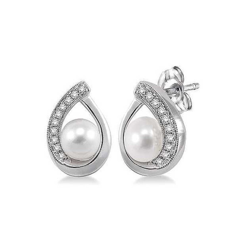 Earrings Bailey's Fine Jewelry | 6Mm Pearl And Diamond Accent Stud Earrings