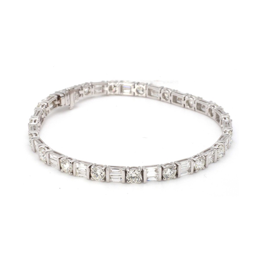 Bracelets & Bangles Bailey's Fine Jewelry | Alternating Baguette And Round Diamond Line Bracelet