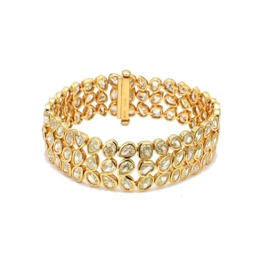 Bracelets & Bangles Bailey's Fine Jewelry | Three Row Mixed Shape Fancy Yellow Diamond Bracelet