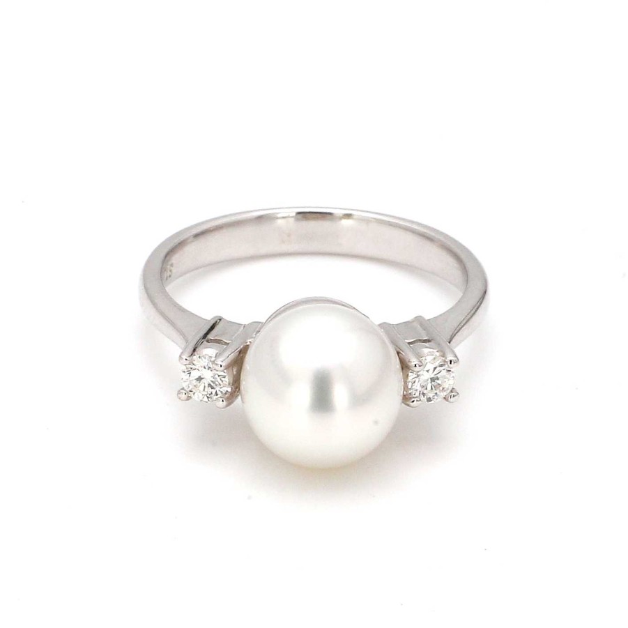 Fashion Rings Bailey's Fine Jewelry | Single Pearl And Two Diamond Ring