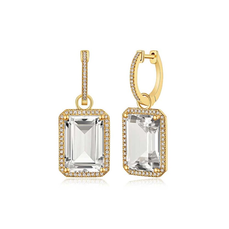 Earrings Bailey's Fine Jewelry | Diamond With White Topaz Charm Drop Huggie Hoop Earrings