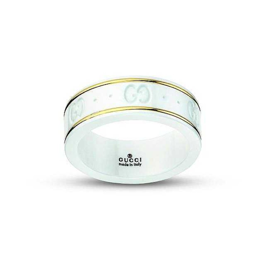 Fashion Rings Gucci | Gucci Icon 18K Gold White Thin Band Ring