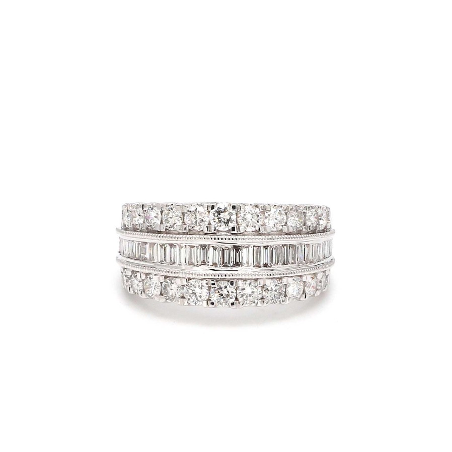 Fashion Rings Bailey's Fine Jewelry | Three Row Round And Baguette Set Diamond Band Ring