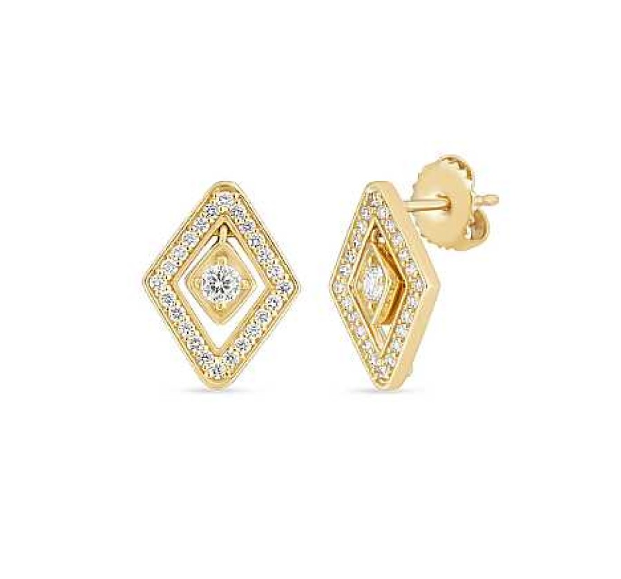 Earrings Roberto Coin | Roberto Coin 18Kt Yellow Gold Diamante Diamond Stud Earrings