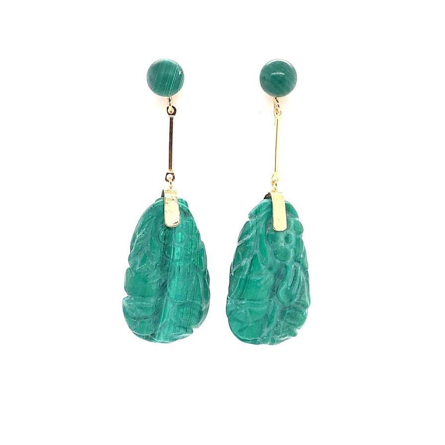 Earrings Bailey's Fine Jewelry | Bailey'S Estate Mid-Century Malachite Drop Earrings