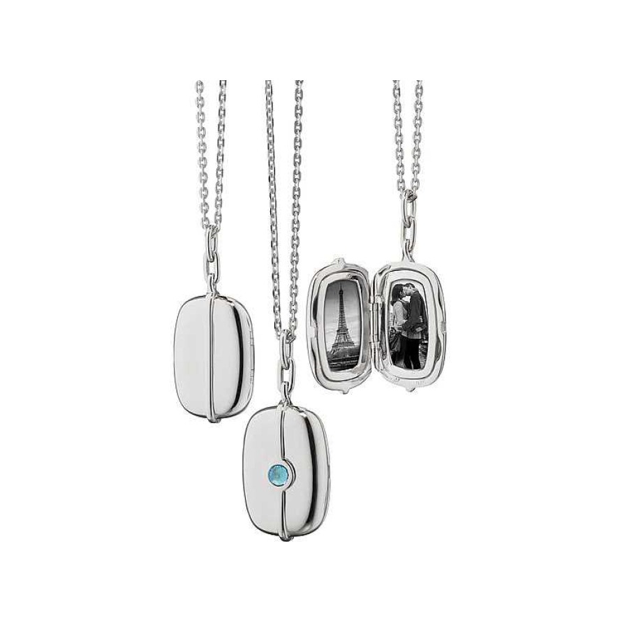 Lockets Monica Rich | Monica Rich Kosann Rectangle Locket Necklace With Blue Topaz