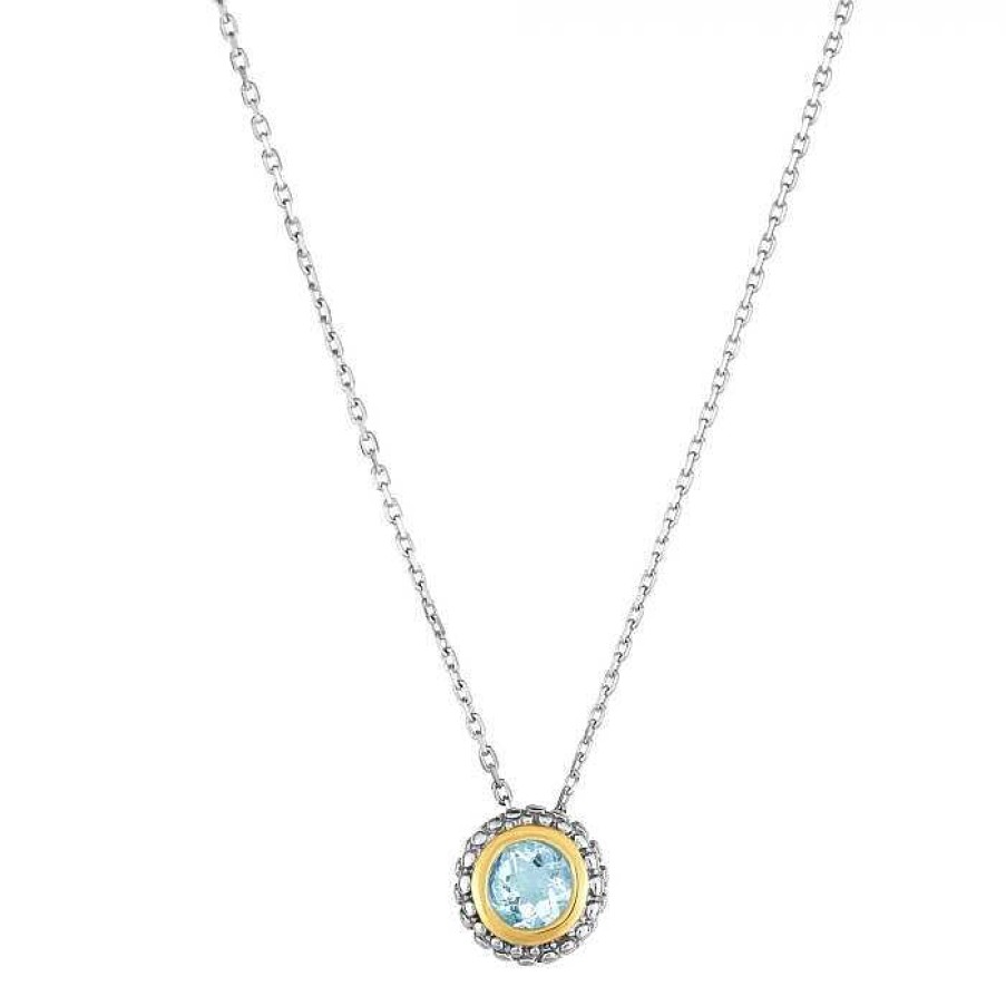 Necklaces & Pendants Bailey's Fine Jewelry | Sterling Silver Aquamarine Pendant Necklace With 18K Yellow Gold Accents