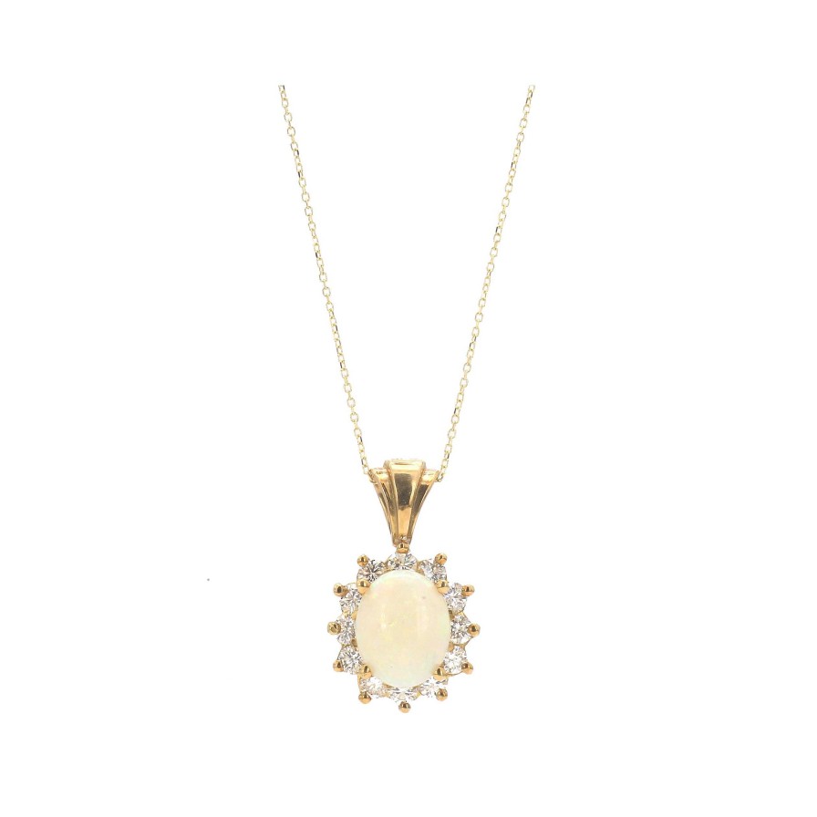 Necklaces & Pendants Bailey's Fine Jewelry | Opal Gemstone With Diamond Halo Pendant Necklace