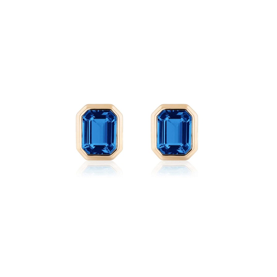 Earrings Goshwara | London Blue Topaz Emerald Cut Bezel Set Stud Earrings