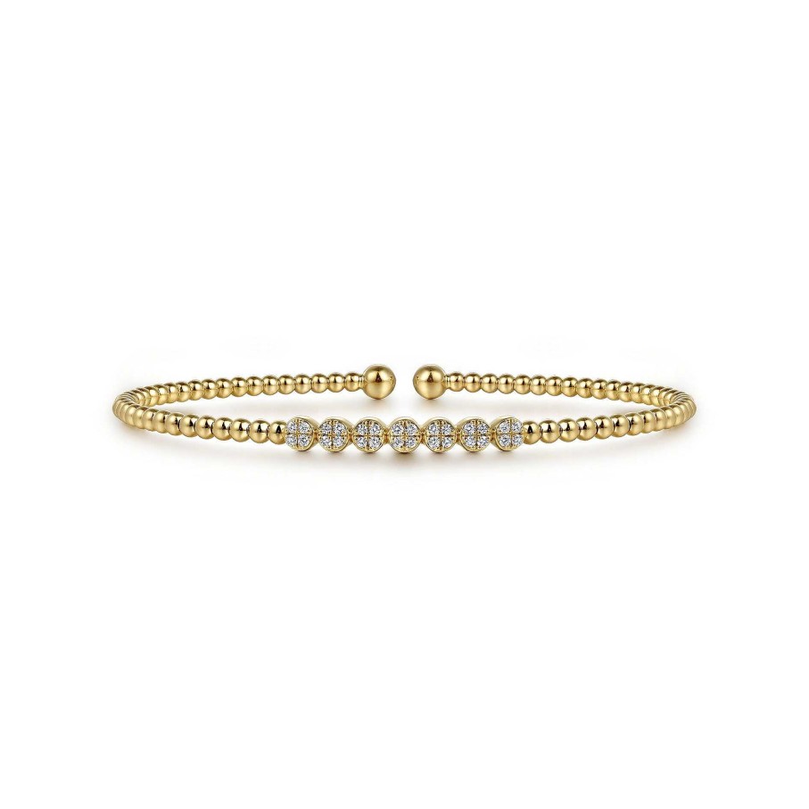 Bracelets & Bangles Gabriel & Co | Gabriel 14K Yellow Gold Bujukan Bead And Cluster Diamond Bangle