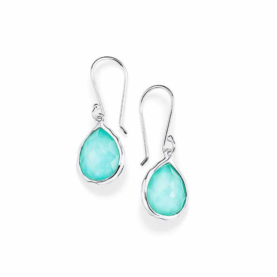 Earrings Ippolita | Ippolita Rock Candy Clear Quartz & Turquoise Teeny Teardrop Earrings In Sterling Silver