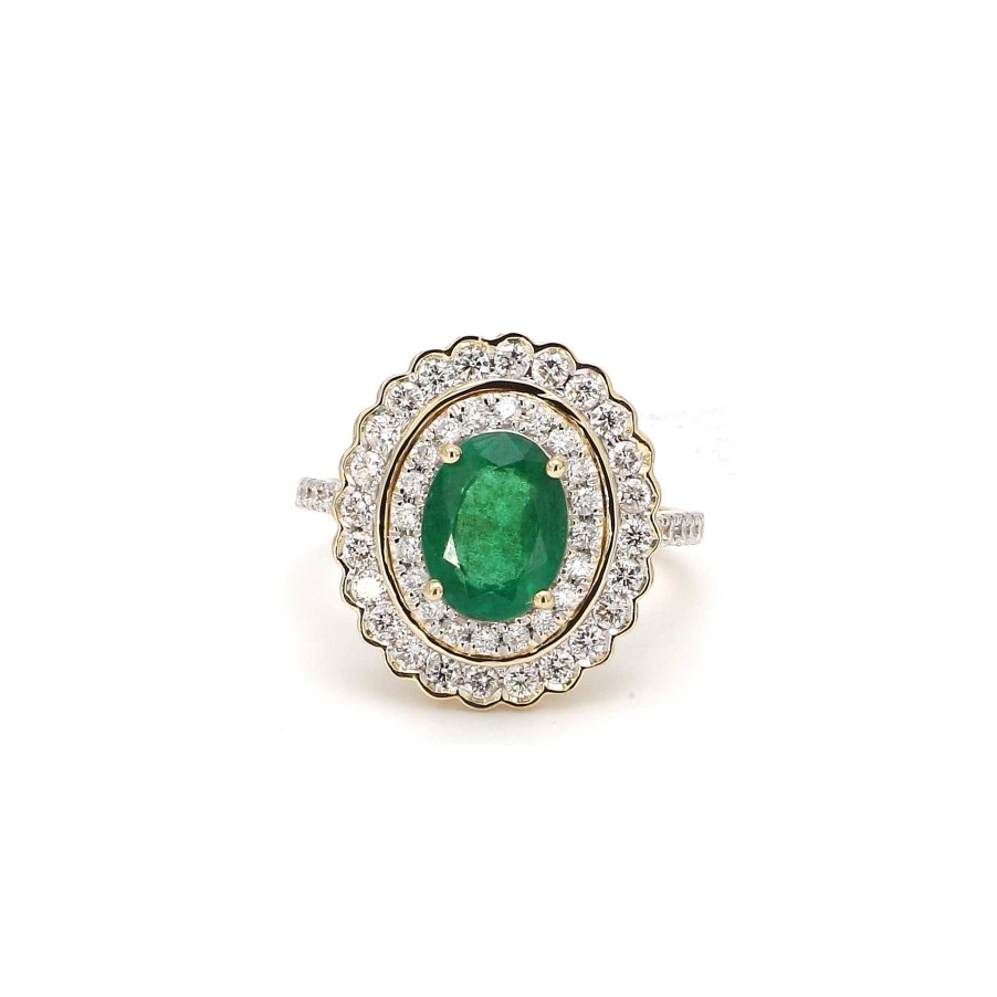 Fashion Rings Bailey's Fine Jewelry | Oval Emerald Ring With Double Diamond Halo