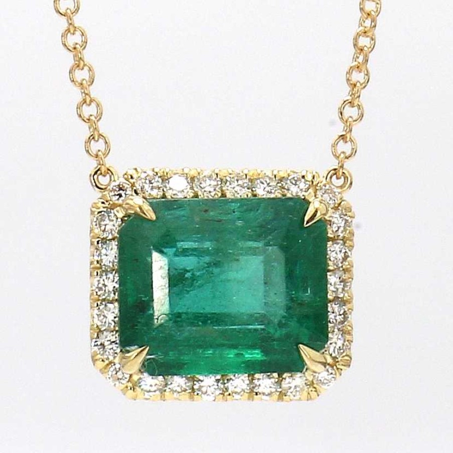 Necklaces & Pendants Bailey's Fine Jewelry | Emerald Set East-West With Diamond Halo Necklace