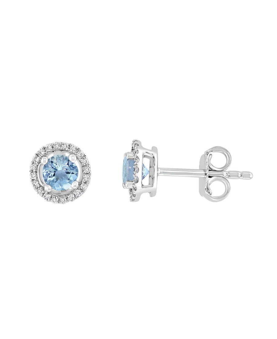 Earrings Bailey's Fine Jewelry | Aquamarine & Diamond Halo Stud Earrings In 14K White Gold