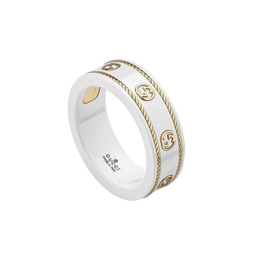 Fashion Rings Gucci | Gucci Icon 18K Gold White Band Ring