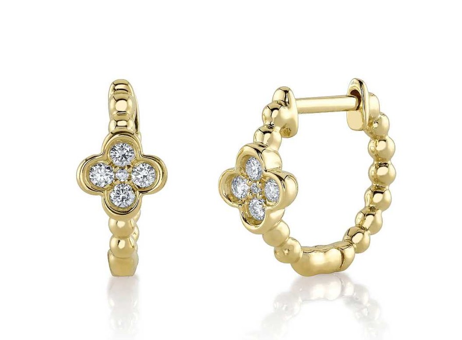 Earrings Bailey's | 14Kt Yellow Gold Diamond Clover Huggie Hoop Earring