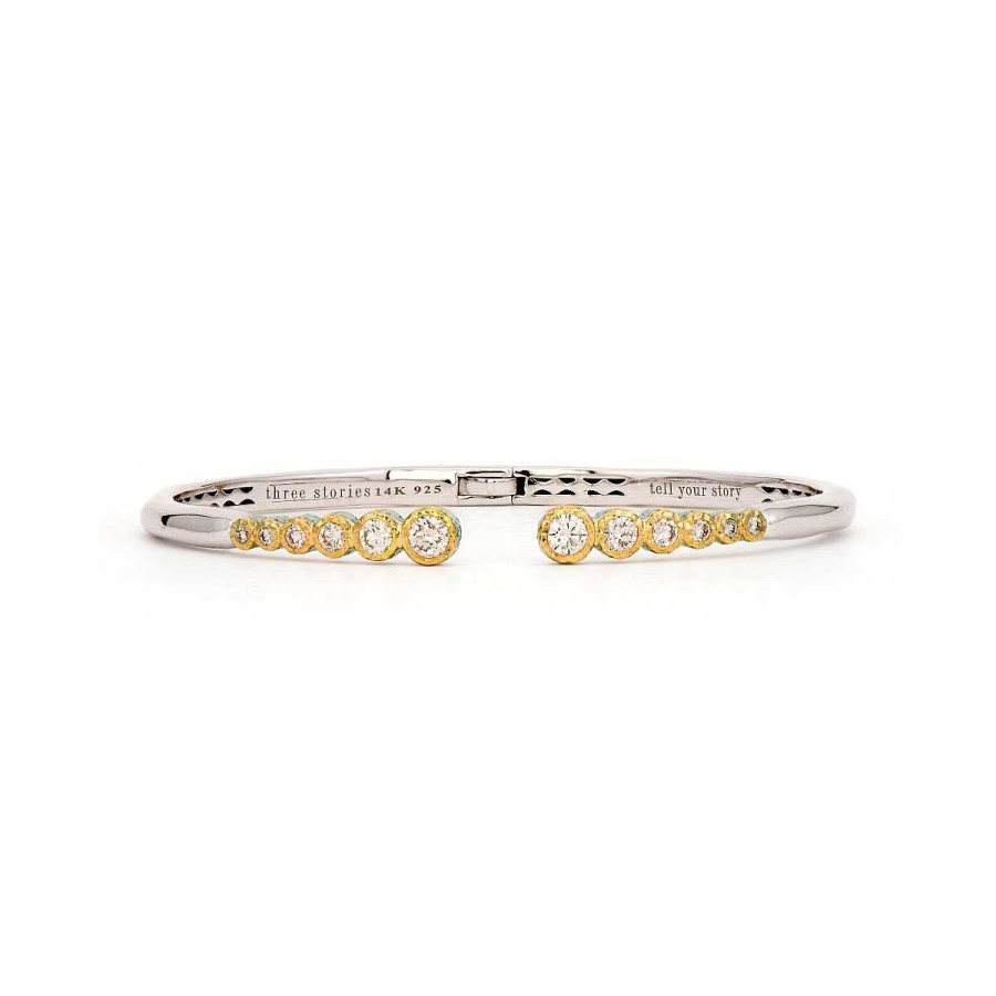 Bracelets & Bangles Three Stories Jewelry | Three Stories Jewelry Classic Two-Toned Open Bezel Set Diamond Bangle