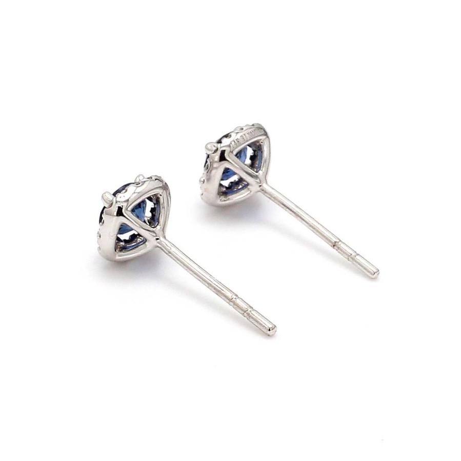 Earrings Bailey's Fine Jewelry | Sapphire & Diamond Cushion Stud Earrings In 14K White Gold