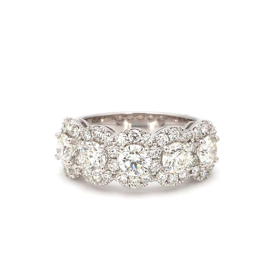 Fashion Rings Bailey's Fine Jewelry | Five Stone Diamond With Diamond Halo Band Ring