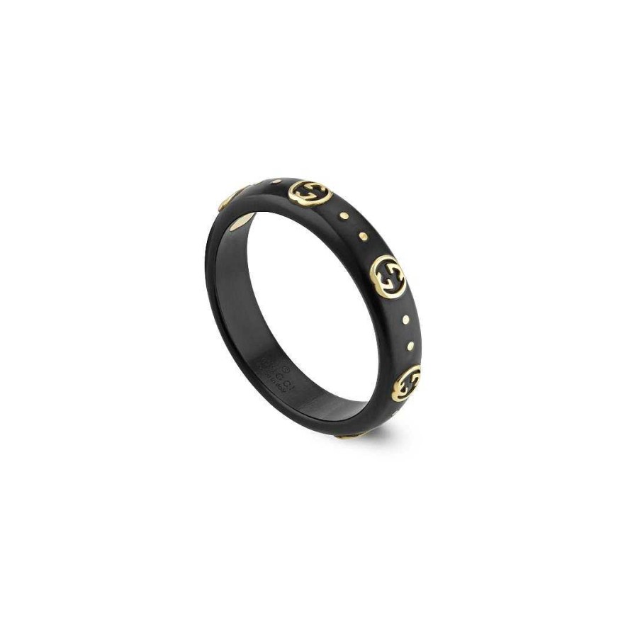 Fashion Rings Gucci | Gucci Icon 18K Yellow Gold Black Ring