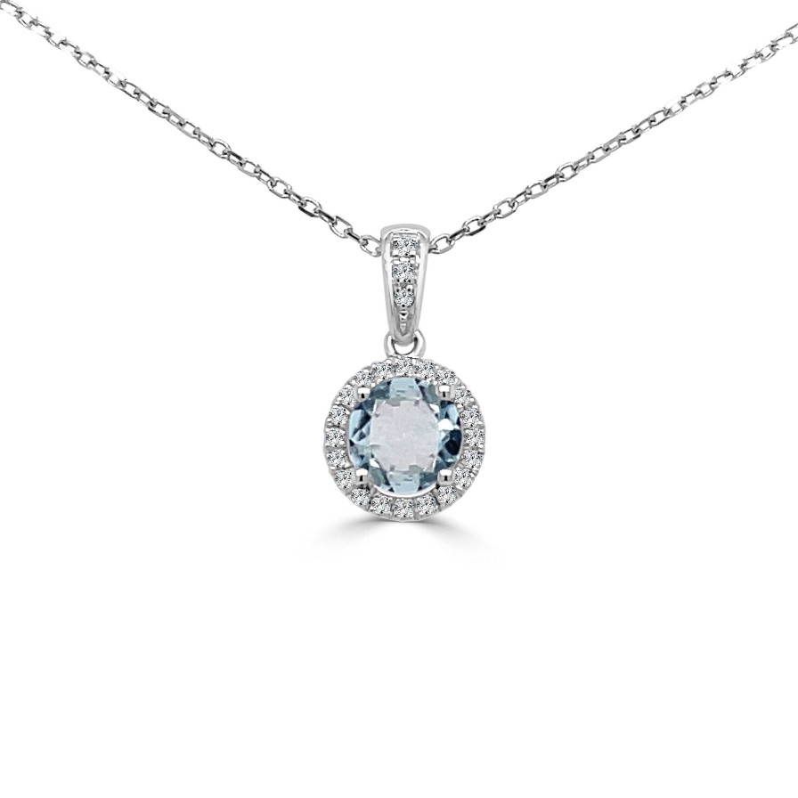 Necklaces & Pendants Bailey's | March Birthstone Diamond Halo Gold Pendant Necklace