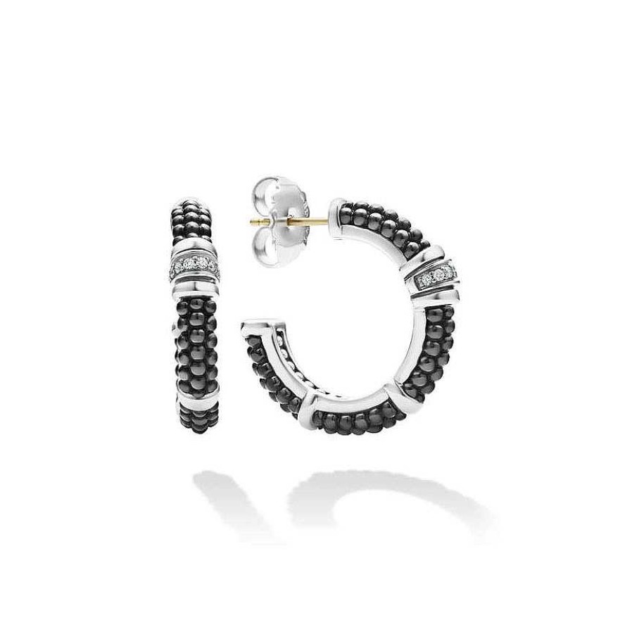 Earrings Lagos | Lagos Black Caviar Diamond Hoop Earrings