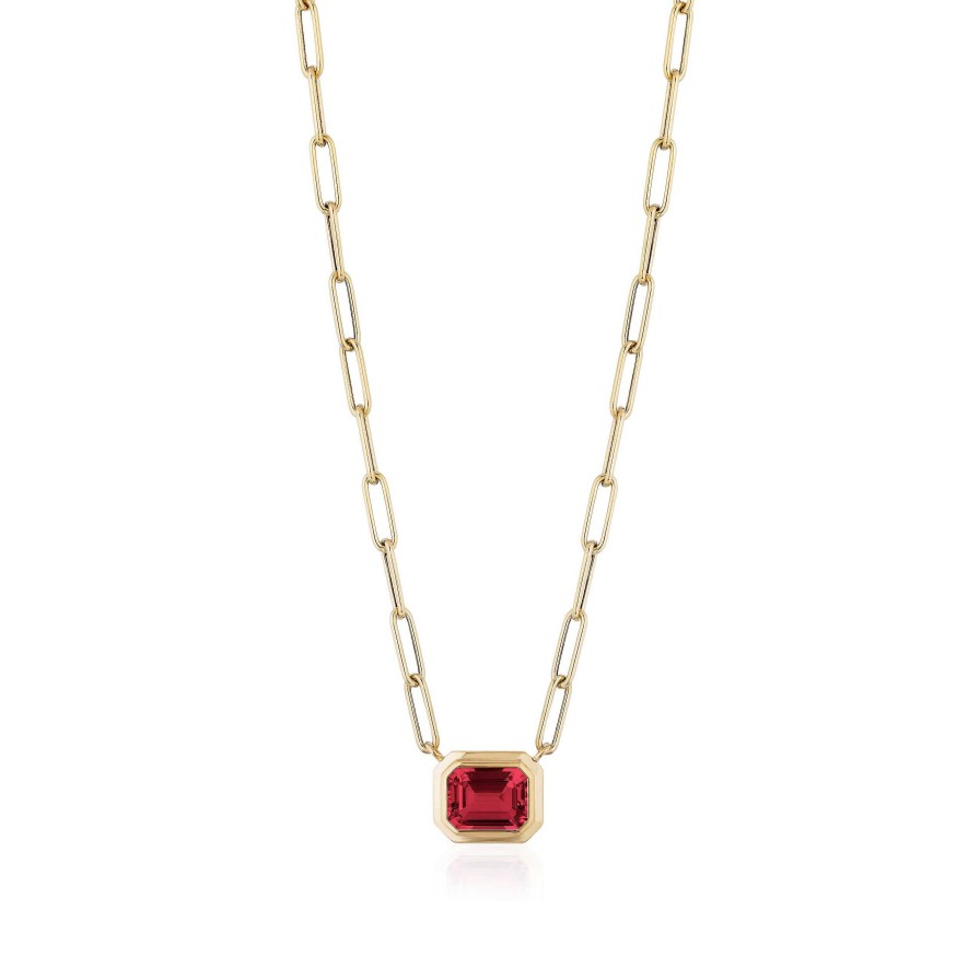 Necklaces & Pendants Bailey's Fine Jewelry | Goshwara Emerald Cut Garnet Bezel Set East/West Pendant Necklace