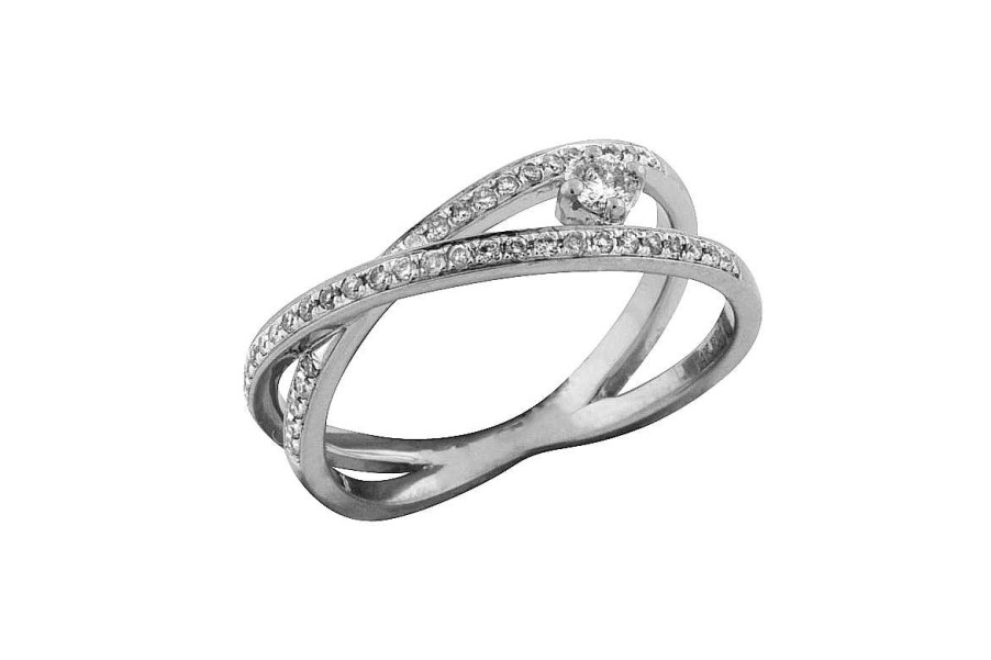 Fashion Rings Bailey's Fine Jewelry | Diamond Crossover Ring In 14K White Gold