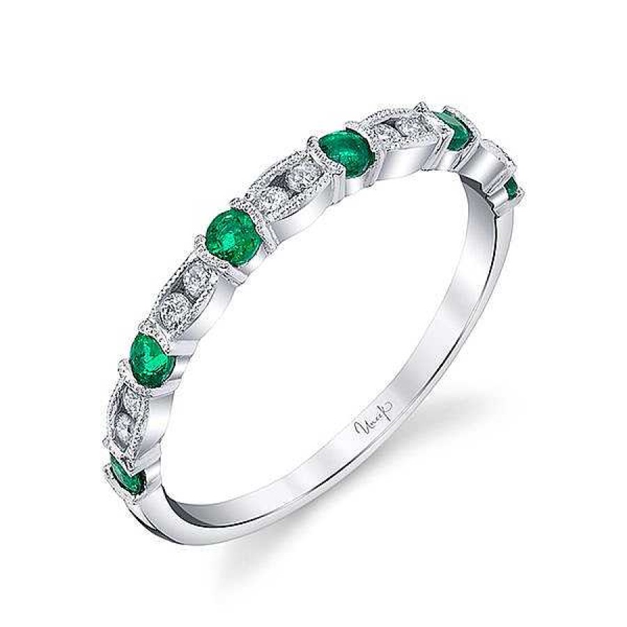 Fashion Rings Bailey's Fine Jewelry | Emerald And Diamond Band In 14K White Gold