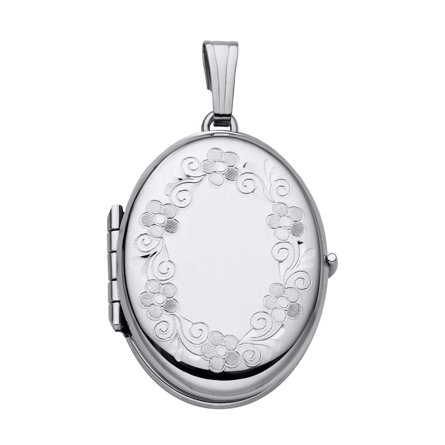 Lockets Bailey's Fine Jewelry | Sterling Silver Engravable Oval Four Picture Locket Necklace