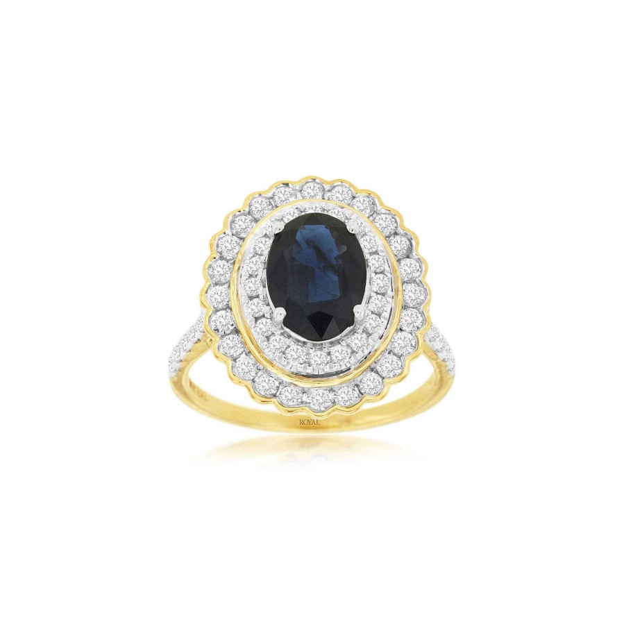 Fashion Rings Bailey's Fine Jewelry | Oval Blue Sapphire With Double Diamond Halo Ring