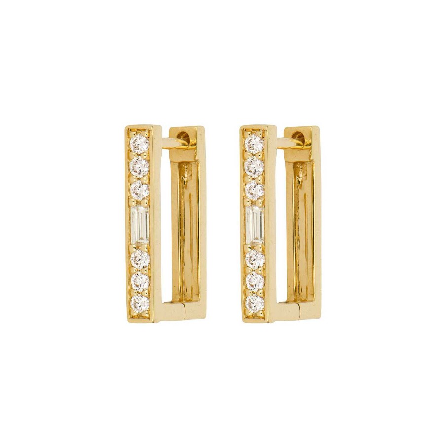 Earrings Three Stories Jewelry | Three Stories Jewelry Classic Small Rectangular Diamond Hoop Earrings