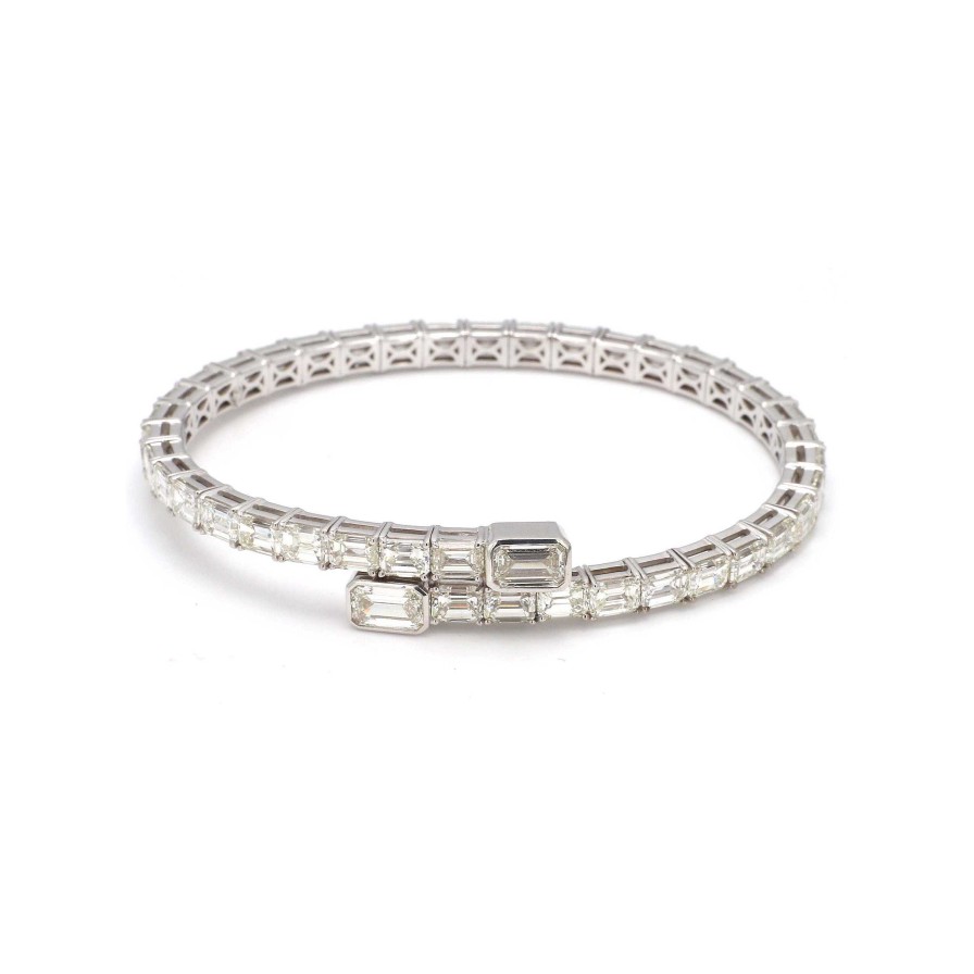 Bracelets & Bangles Bailey's Fine Jewelry | 18.77Ct Emerald Cut Diamond Bypass Bangle