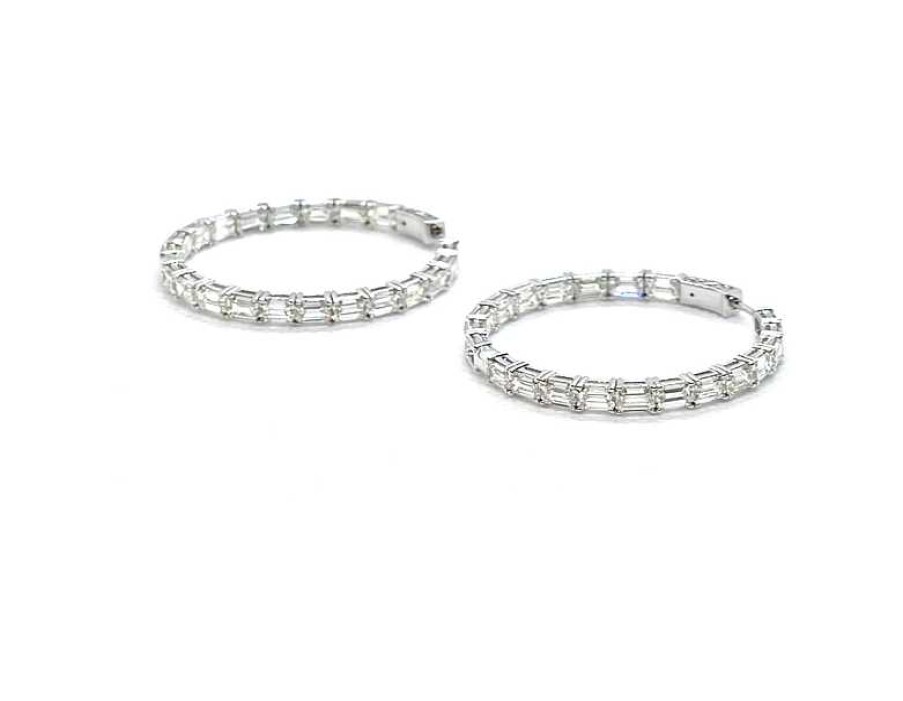 Earrings Bailey's | 10.24Ct Emerald Cut Inside Outside Diamond Hoop Earrings