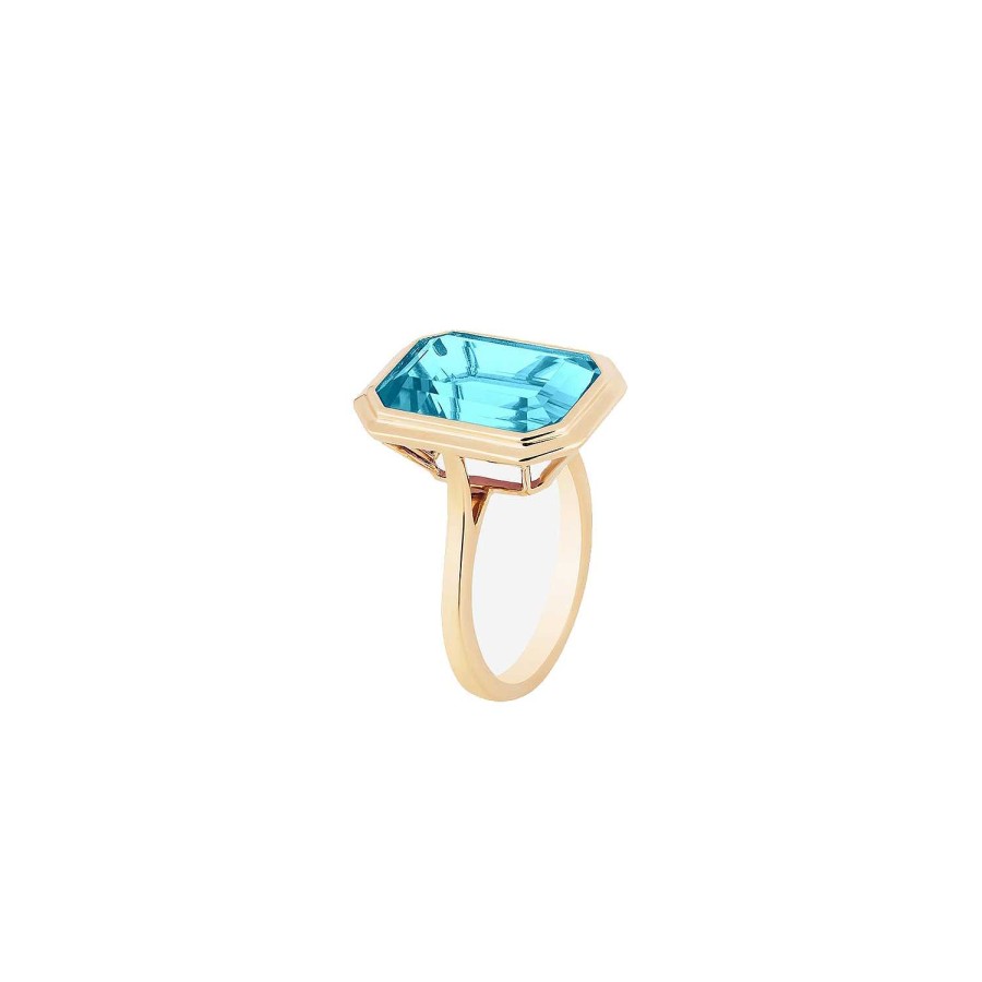 Fashion Rings Goshwara | Goshwara Blue Topaz Emerald Cut Bezel Set Ring