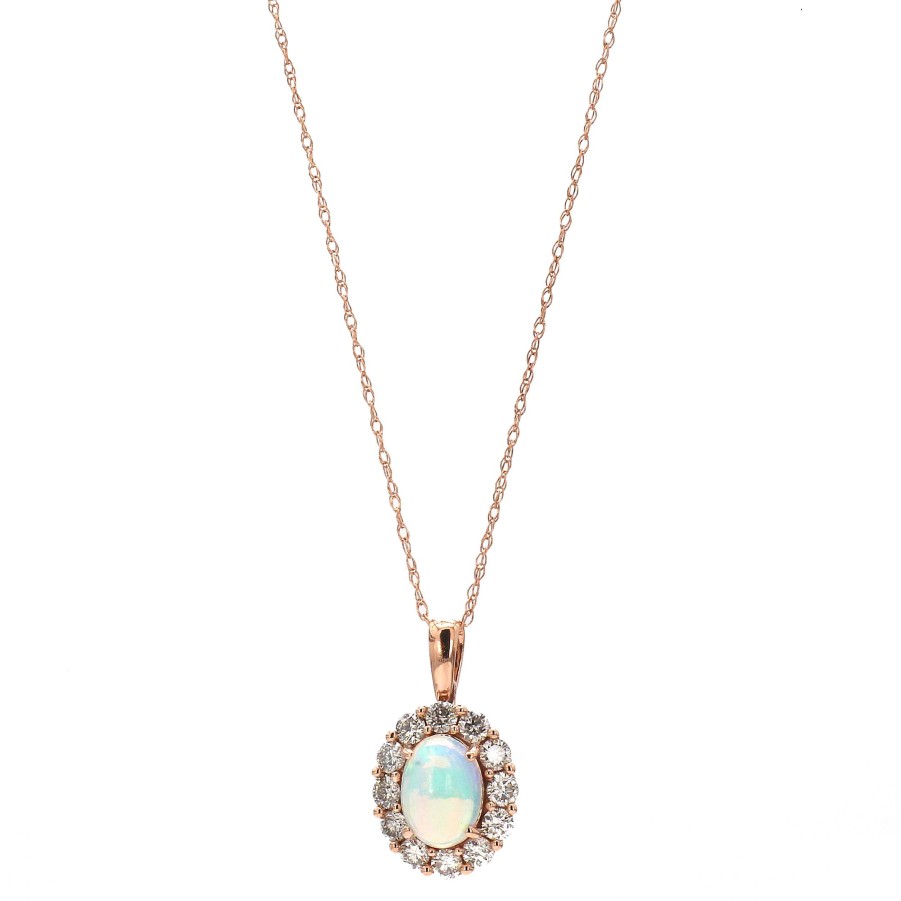 Necklaces & Pendants Bailey's Fine Jewelry | Oval Opal Center With Diamonds Framing Pendant Necklace