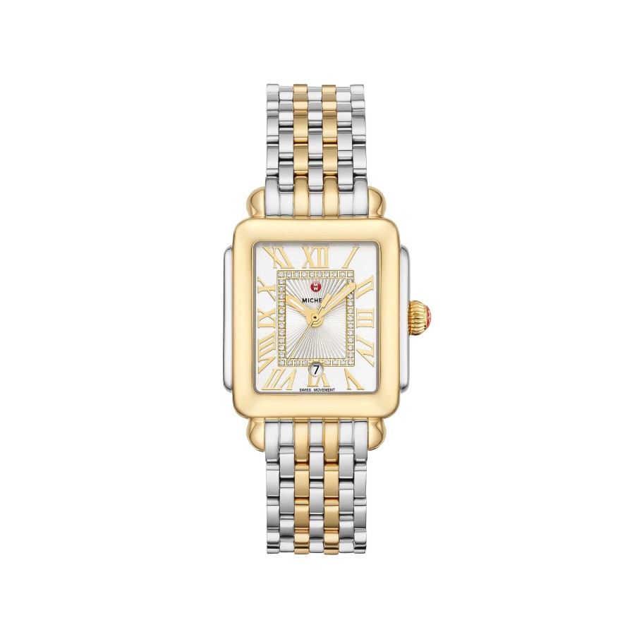 Watches Michele | Michele Deco Madison Mid Two-Tone 18K Gold Diamond Dial Watch