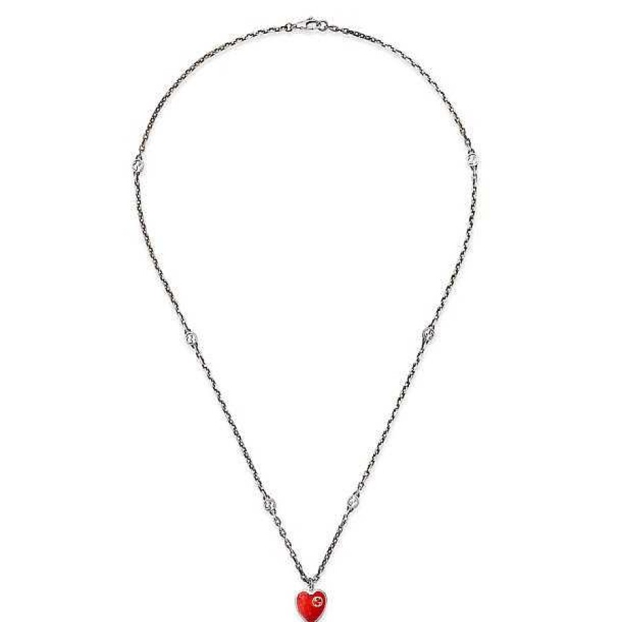 Necklaces & Pendants Gucci | Gucci Silver And Red Enamel Heart Necklace