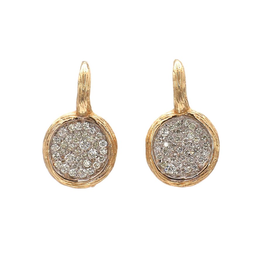 Earrings Bailey's Fine Jewelry | Textured Gold Earrings With Diamond Cluster In The Center