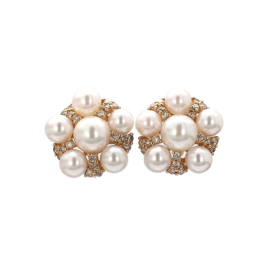 Earrings Bailey's Fine Jewelry | Pearl And Diamond Cluster Stud Earrings