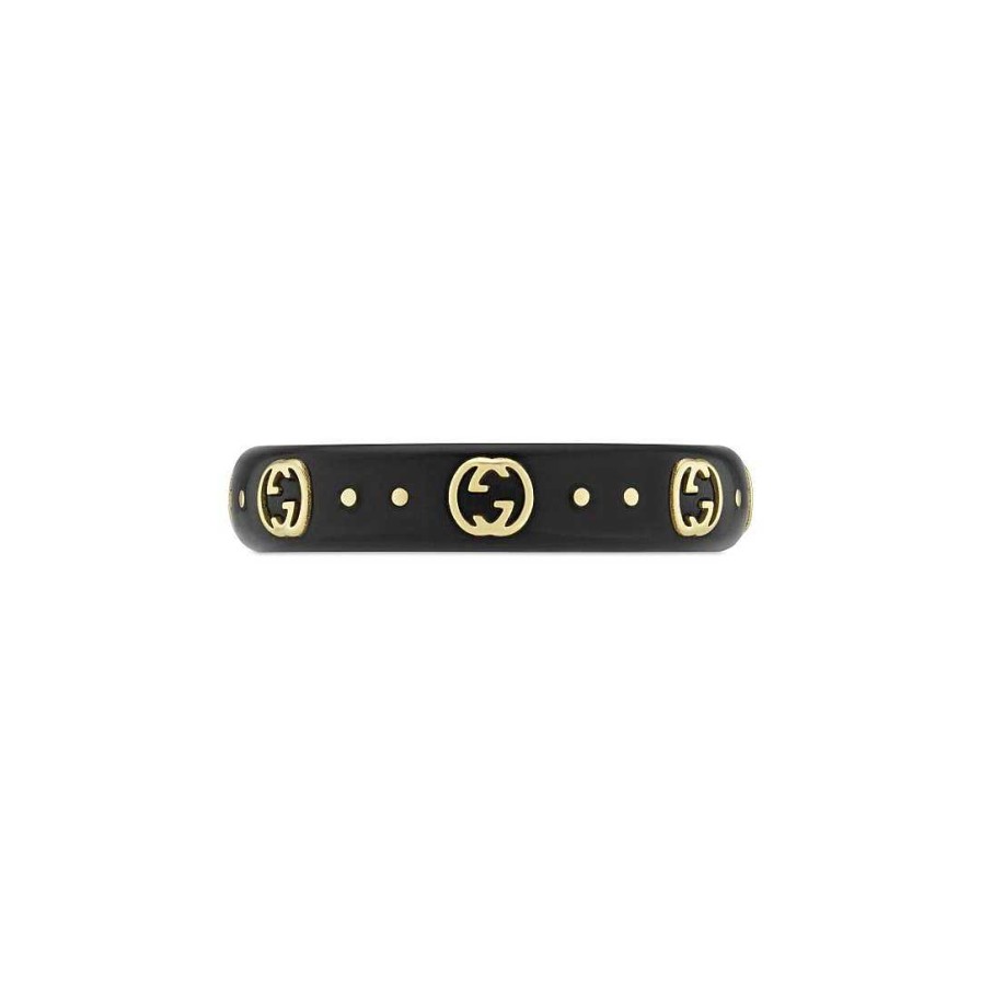 Fashion Rings Gucci | Gucci Icon 18K Yellow Gold Black Ring