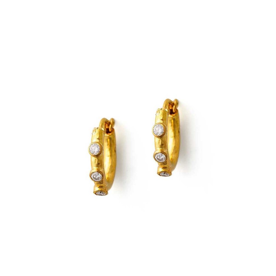 Earrings Elizabeth Locke | Elizabeth Locke Hammered Hoops With Diamonds