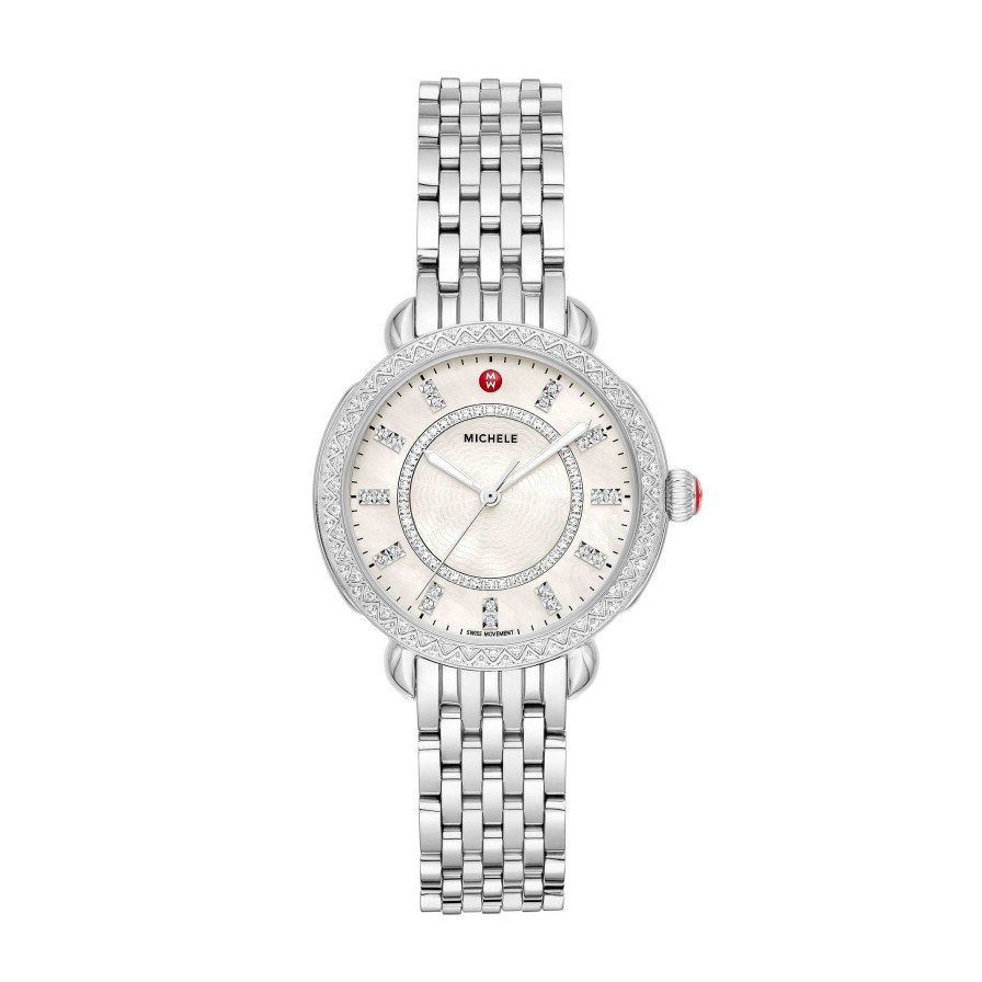 Watches Michele | Michele Sidney Classic Stainless Steel Diamond Complete Watch