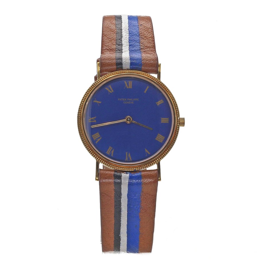 Watches Bailey's Fine Jewelry | Patek 18K Yellow Gold Calatrava With Custom Blue Roman Dial