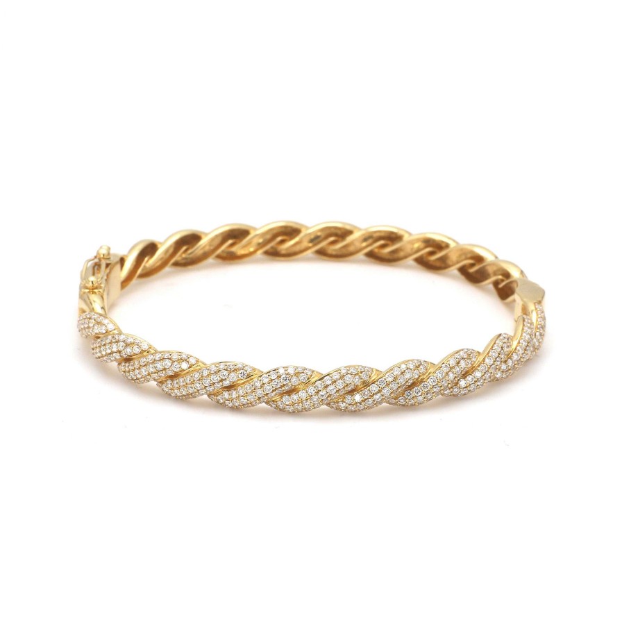 Bracelets & Bangles Bailey's Fine Jewelry | Gold And Diamond Twist Hinge Bangle