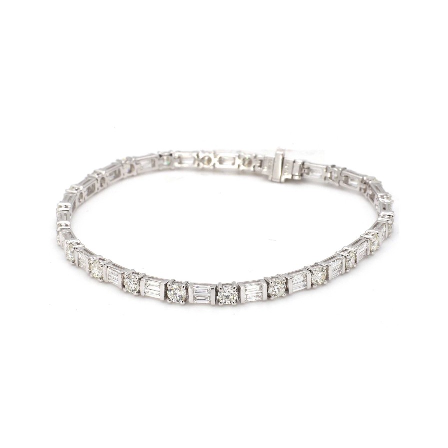 Bracelets & Bangles Bailey's Fine Jewelry | Baguette And Round Diamond Cut Line Bracelet In White Gold