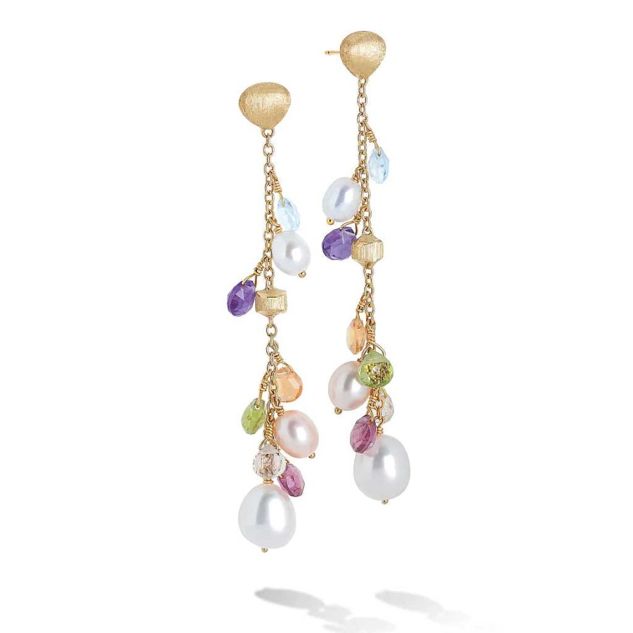 Earrings Marco Bicego | Marco Bicego Paradise 18K Gold Mixed Gemstone And Pearl Long Drop Earrings