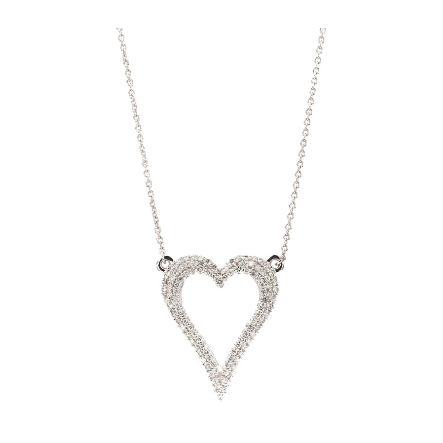 Necklaces & Pendants Bailey's Fine Jewelry | Pave Diamond Open Heart Pendant Necklace